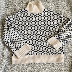 For The Republic Geometric Cream and Blue Turtleneck Sweater